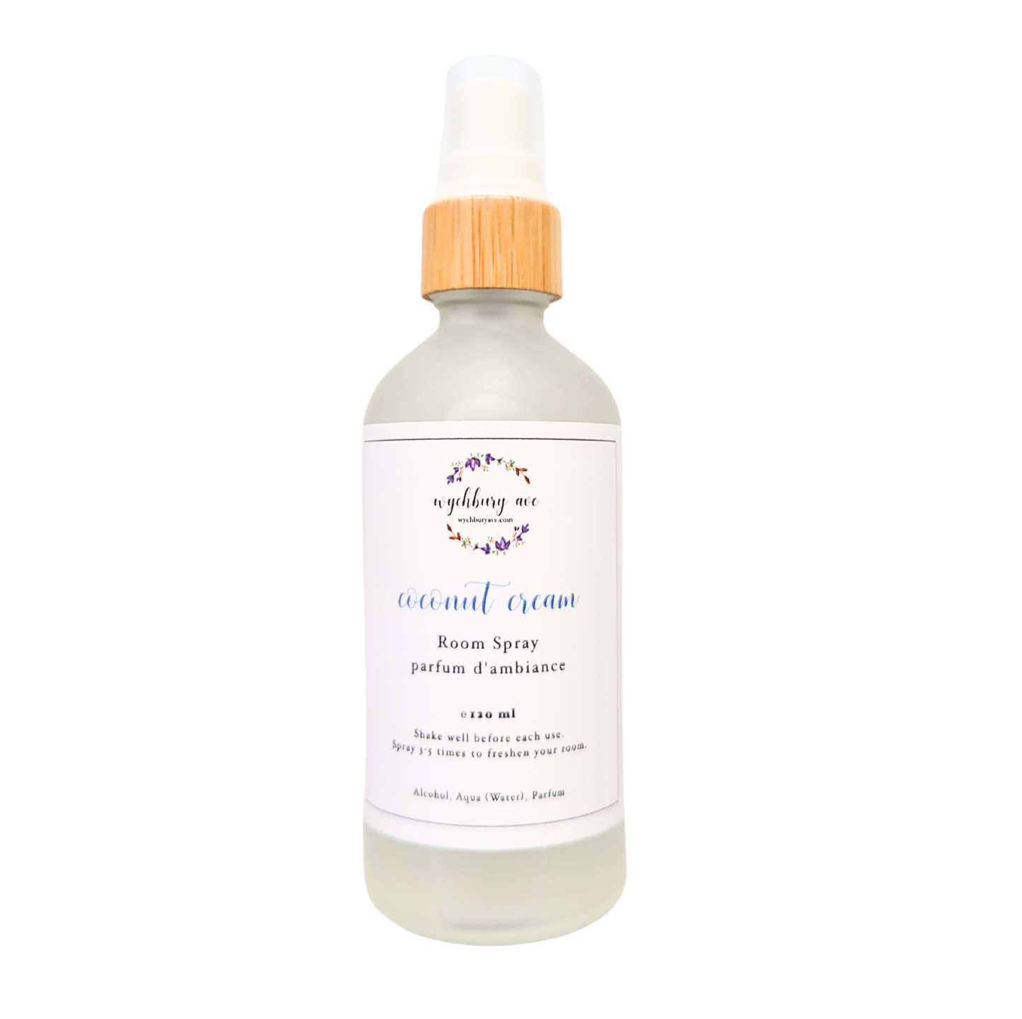 coconut cream room spray in glass bottle