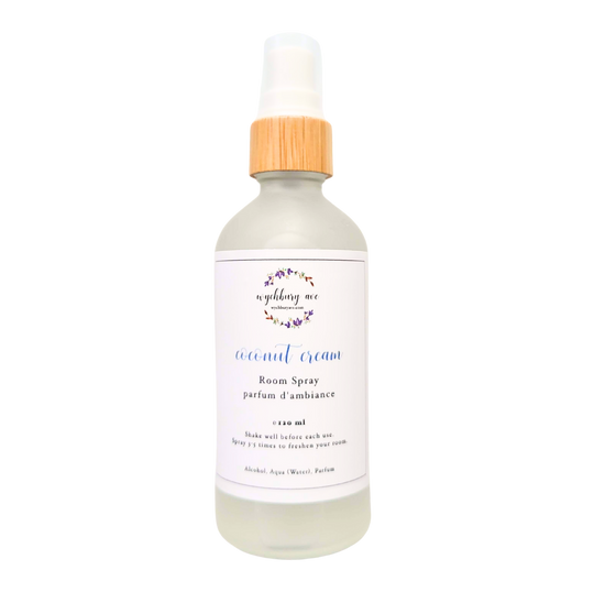 coconut cream room spray in glass bottle