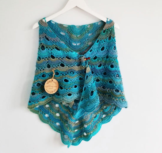 Seafoam Crocheted Shawl & Scarf | Reversible Blue Crocheted Scarf