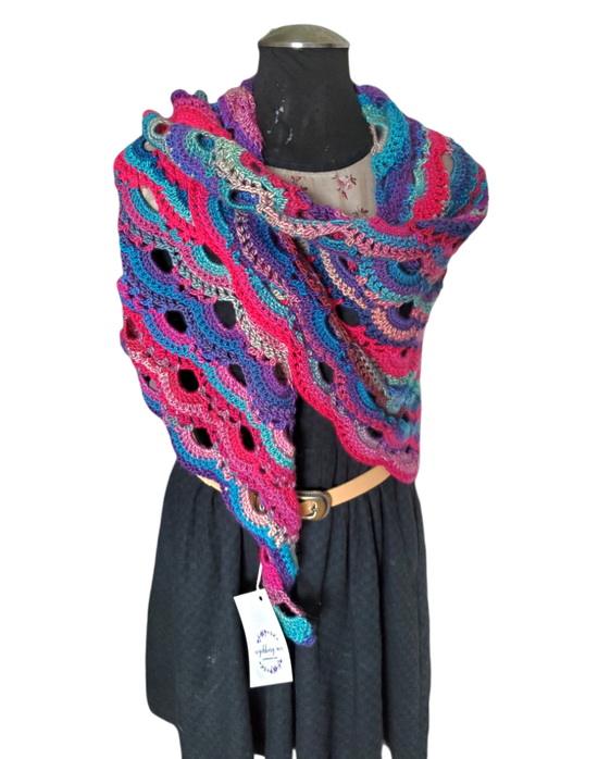 Fairweather Reversible Shawl & Scarf | Pink & Blue Crocheted Scarf